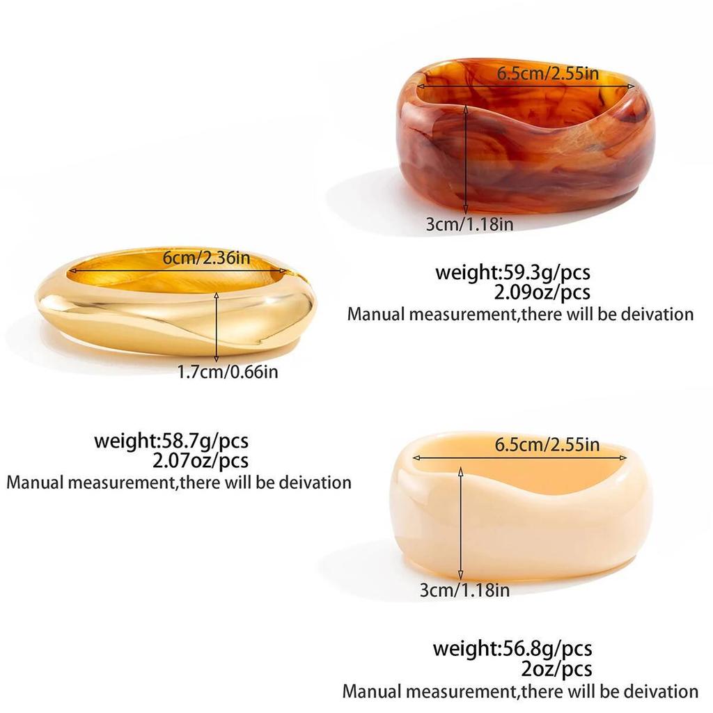 Salircon 3 Styles Punk Irrégulier Large Épais Résine Acrylique Dégradé Bracelets Femmes Géométrique Printemps Métal Bracelet Bijoux Cadeaux