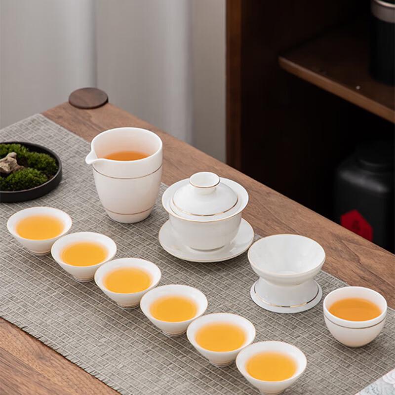 Gold-Inlaid Jade Ceramic Kung Fu Tea Set