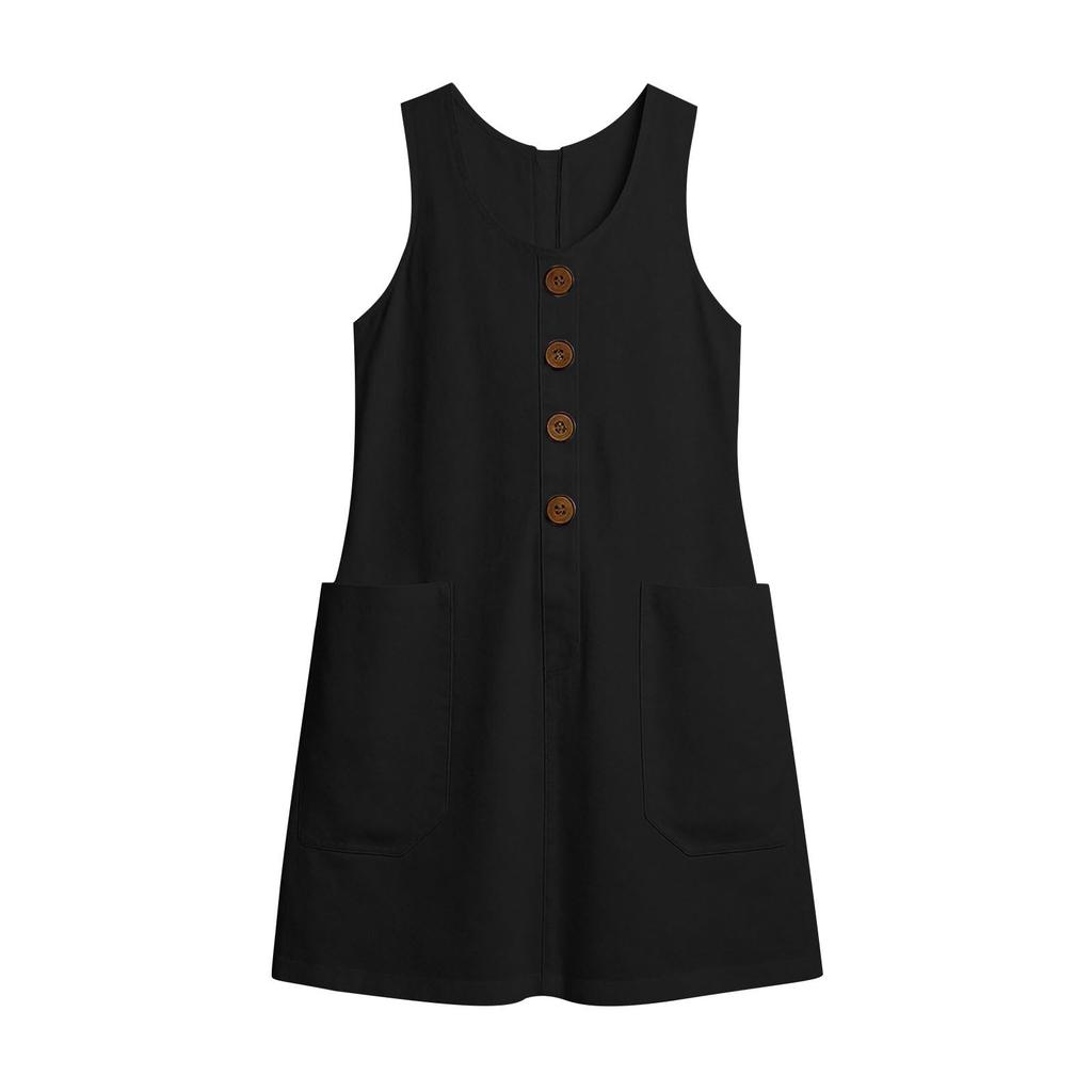 Womens Dress Summer Sleeveless Dress with Button Pockets Casual Beach Dresses