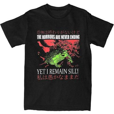 The Horrors Are Never Ending Yet I Remain Silly T Shirt Funny Japanese Style Frog T-Shirts Cotton Tee Shirt Short Sleeve Clothes