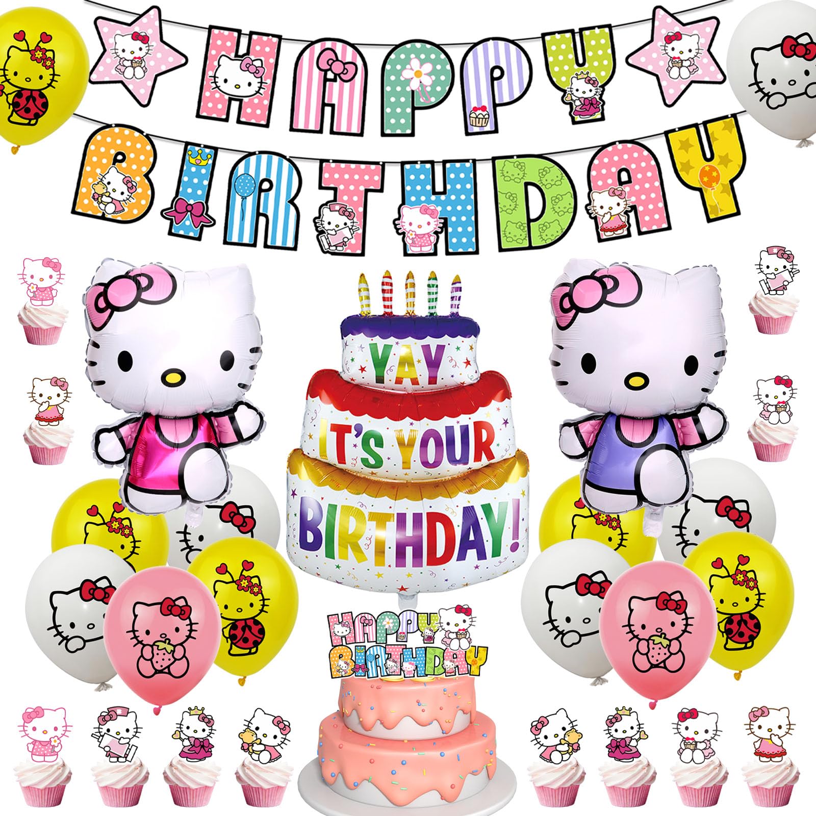 

Hello Kitty Birthday Decoration Set, Character Birthday Decorations, Birthday Balloons, Happy Birthday Garland, Banner, Aluminum Balloons, Birthday