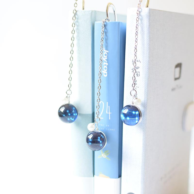 Noctilucent 12 Constellation Bookmark Ball Pendant Metal Book Mark School Supply
