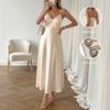 Women Satin Spaghetti Strap High Waist Solid Color Elegant Long A Line Dress