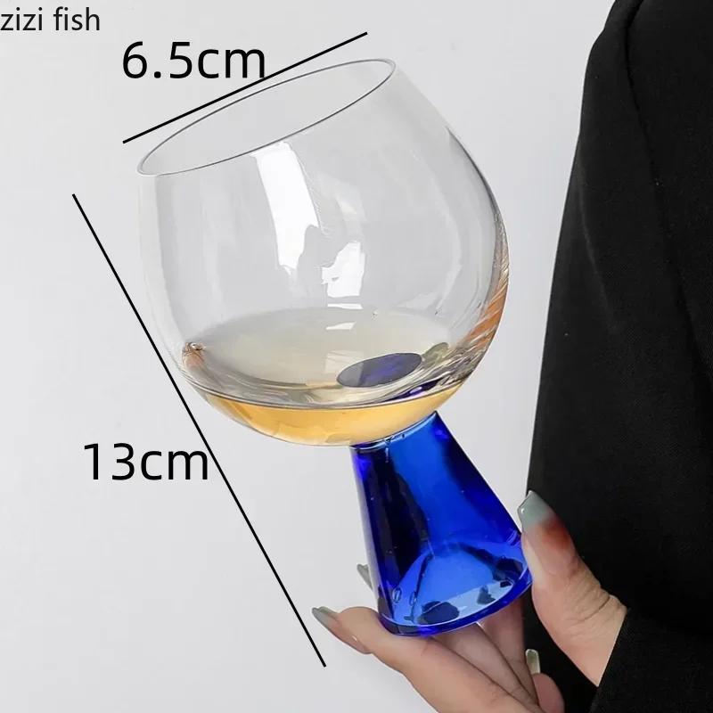 Blue Base High Foot Wine Glass Transparent Glass Cup Champagne Glass Beverage Juice Cup Dessert Bowl Water Cups Wine Cup