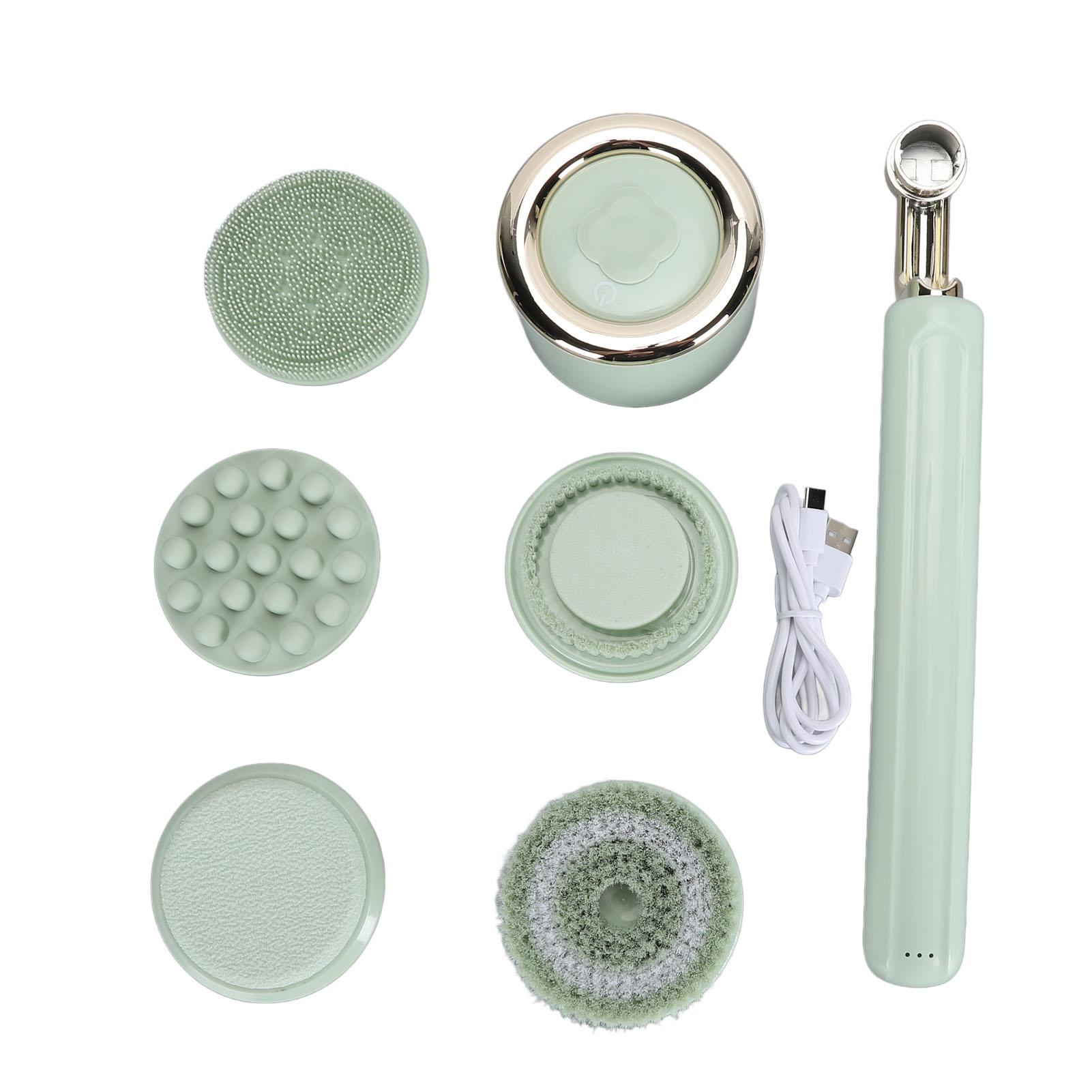 

Электрическая щетка-скраббер для тела с 5 насадками, водонепроницаемая, для глубокого очищения, с длинной ручкой, для душа розовый