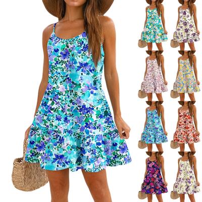 Women's Fashion Casual Sleeveless Round Neck Loose Floral Print Beach Dress