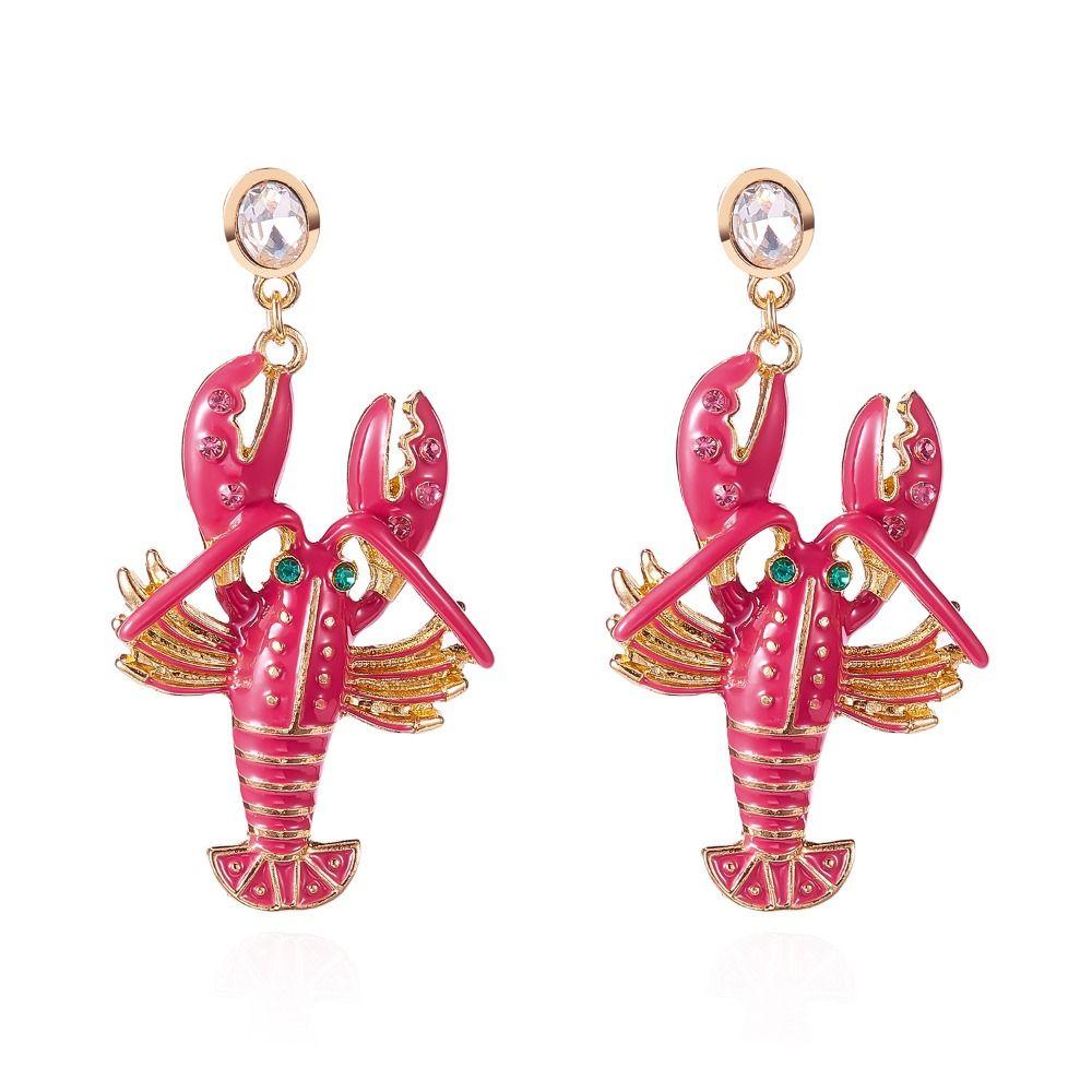 Exquisite Lobster Earrings Enameled Metal Ear Jewelry Cute Animal Earrings for Girls Ladies