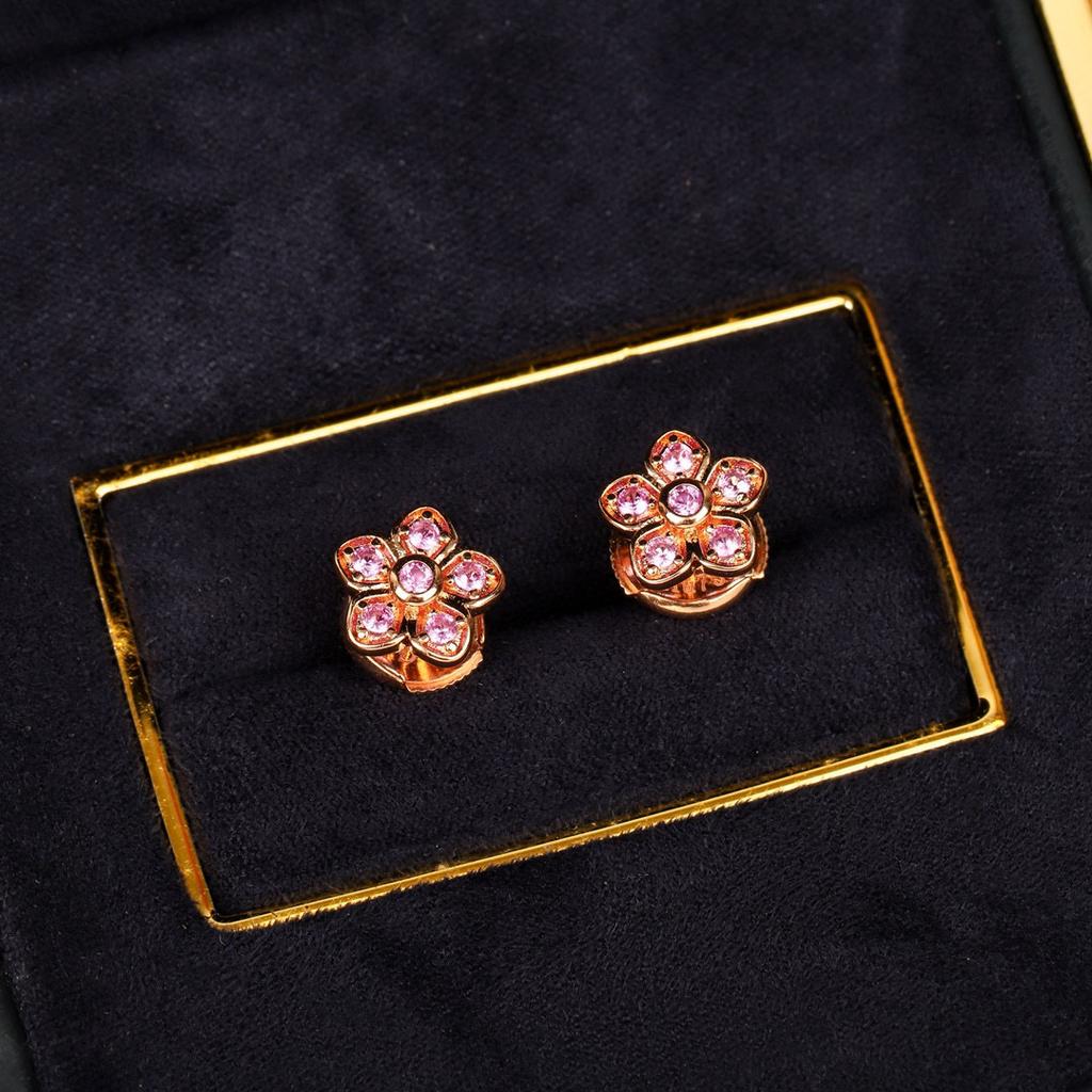 New Hot Brand Vintage Earrings for Women Luxury Jewelry Fashion Diamond Pink Flower Designer Eardrop 925 Sliver Stud Earrings