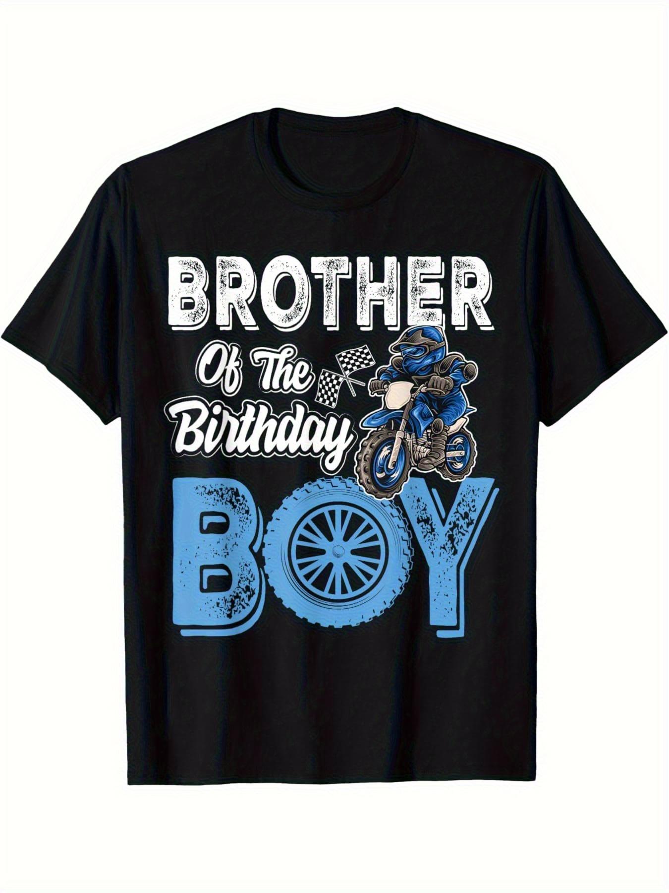 

Topss Brother of the Birthday Boy Dirt Bike Motocross Graphic T-shirt - Black Casual Crew Neck Short Sleeve Tee with Distressed Print XXL