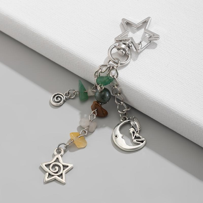 Y2K Exquisite Stylish Stars Sun Moon Key Chains For Women Glass Bead Stone Bags Key Rings Accessories Couple Keychains Jewelry