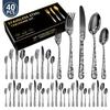 40Pcs Laser Christmas Pattern Flatware Set Stainless Steel Dinnerware Cutlery Set Black Knife Fork Kitchen Tableware Set New
