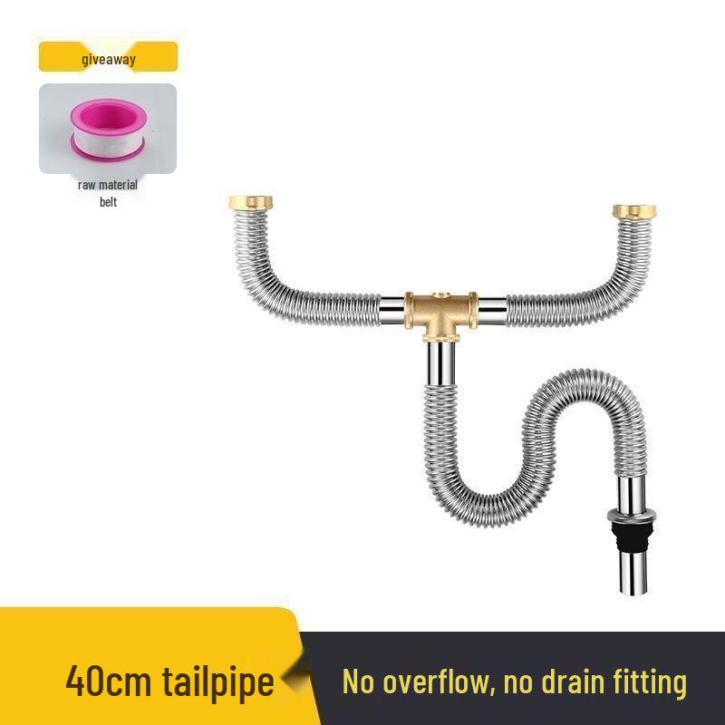Stainless Steel Kitchen Sink Drain Pipe Set with Anti-Odor Features for Single or Double Sinks and Dishwasher Integration