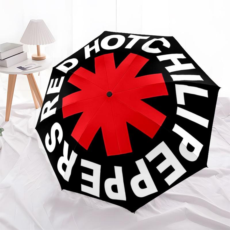 1pc Red Hot Chili Peppers Automatic Open/Close Umbrella - Compact Travel Umbrella with 8-Rib Durable Frame, Lightweight & Portable for Commuting, Fash