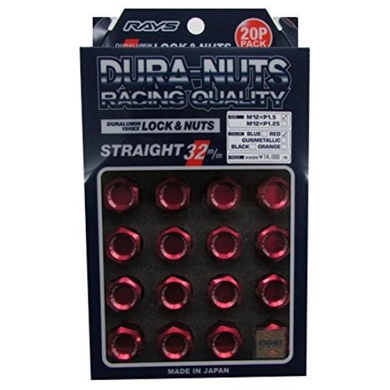RAYS Duralumin Lock Nut Set for L32 M12 X Red 74020001103RD & 5H, 1.5, Anodized,