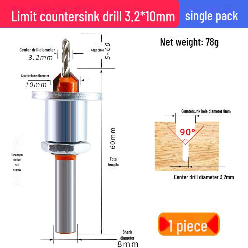 Alloy Countersink Drill Head with Limiter for Woodworking and Screw Installation