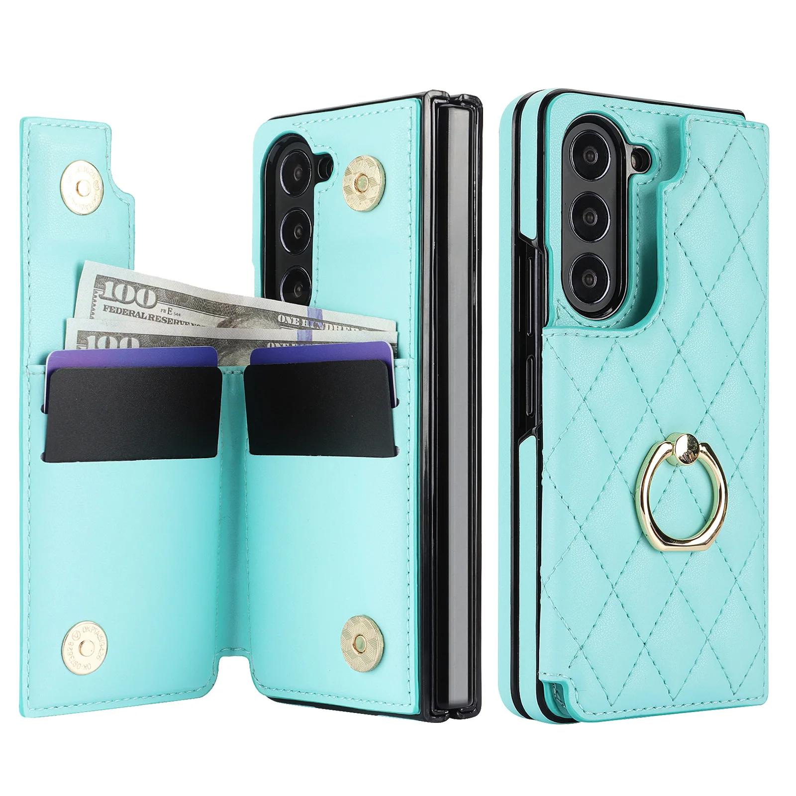 

luxury Leather Ring Wallet Card Holder Phone Case for Samsung Galaxy Z Fold 7 6 5 4 with Kickstand Protective Cover Galaxy Z Fold4