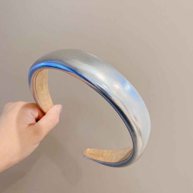 Popular Black Silver Synthetic Leather Sponge Padded Headbands for Women Girls Casual Shopping Party Headpiece Ins Hair Hoop