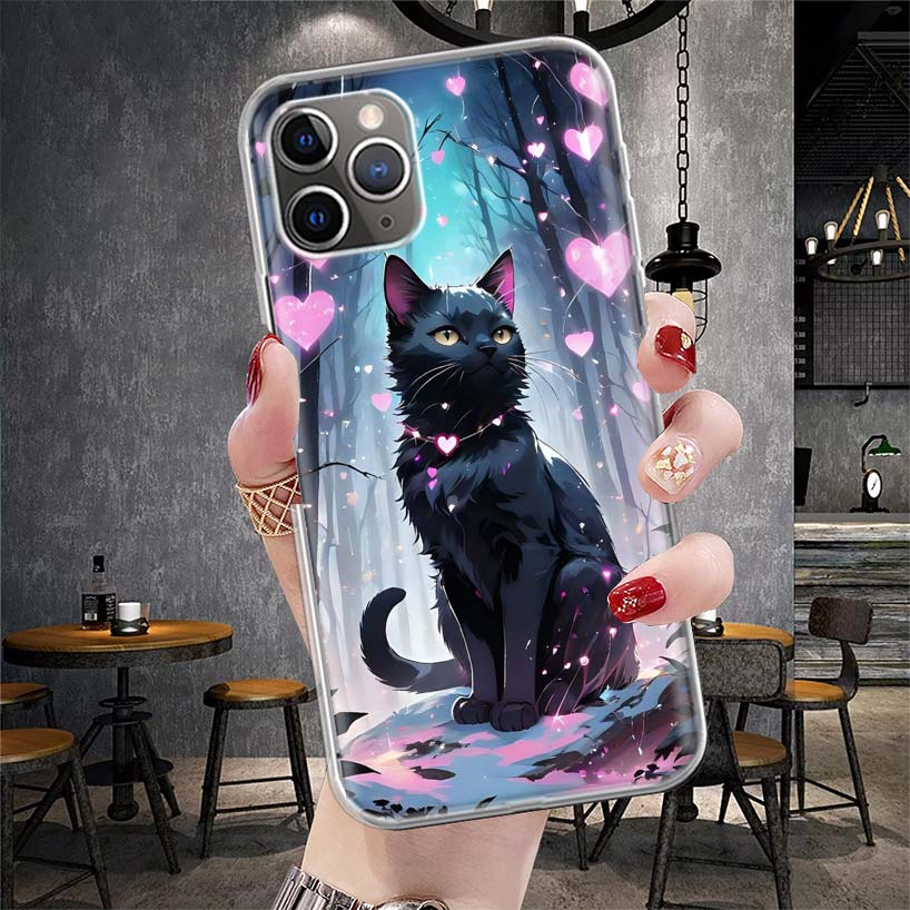 Anime Cat Rain Animal Soft Phone Case For IPhone 18 11 17 Air 16E 16 Pro Max 15 + 14 Plus 13 Mini 12 Apple 7 SE 8 Fundas Coque 11 1