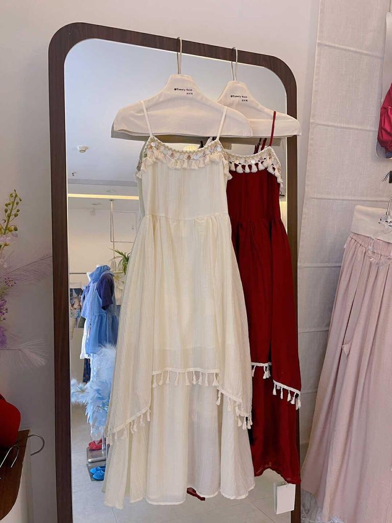 Bohemian Red Strappy Patchwork Fringe Dress - Ethnic Style Summer 2026