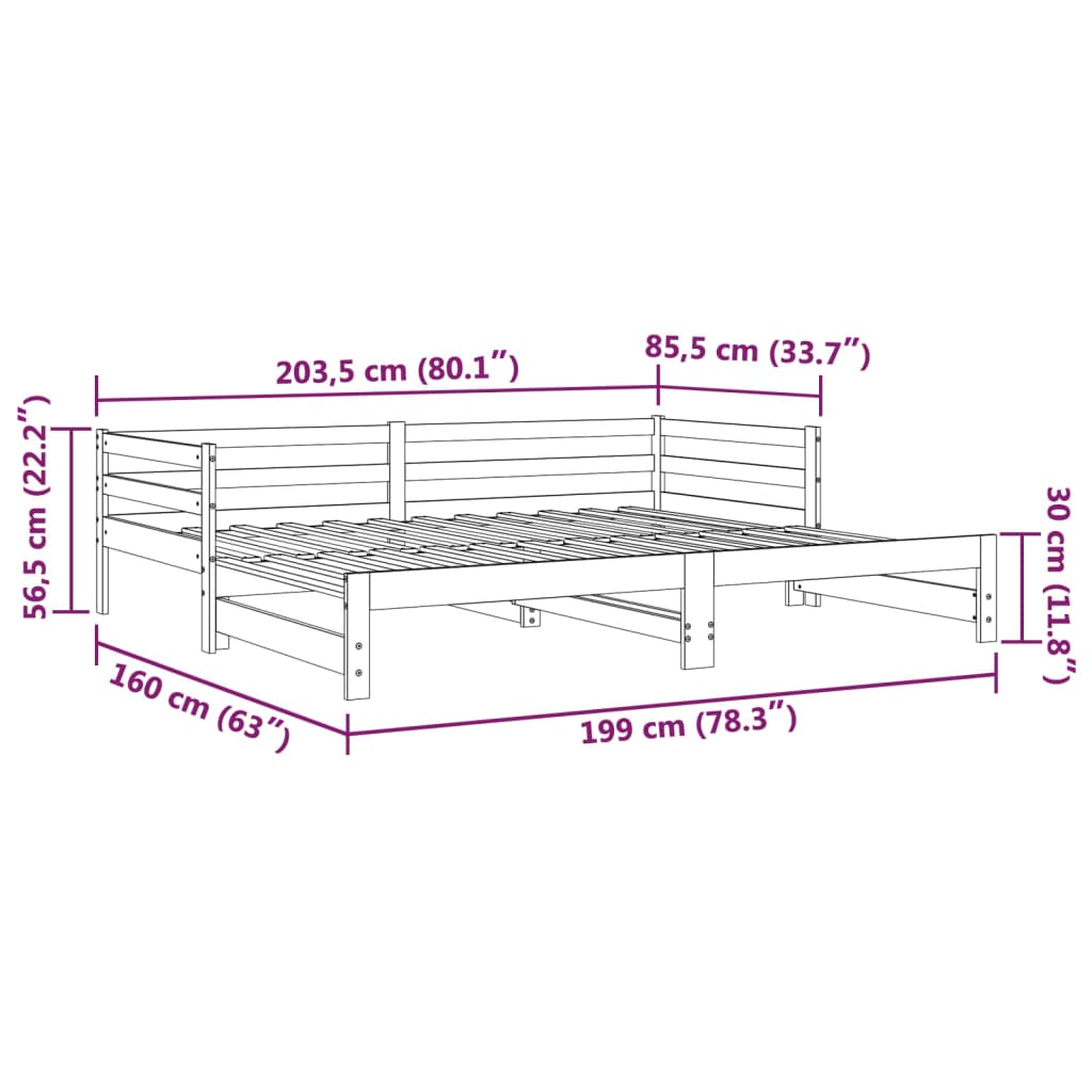Extendable Daybed without Mattress White 80 x 200 cm