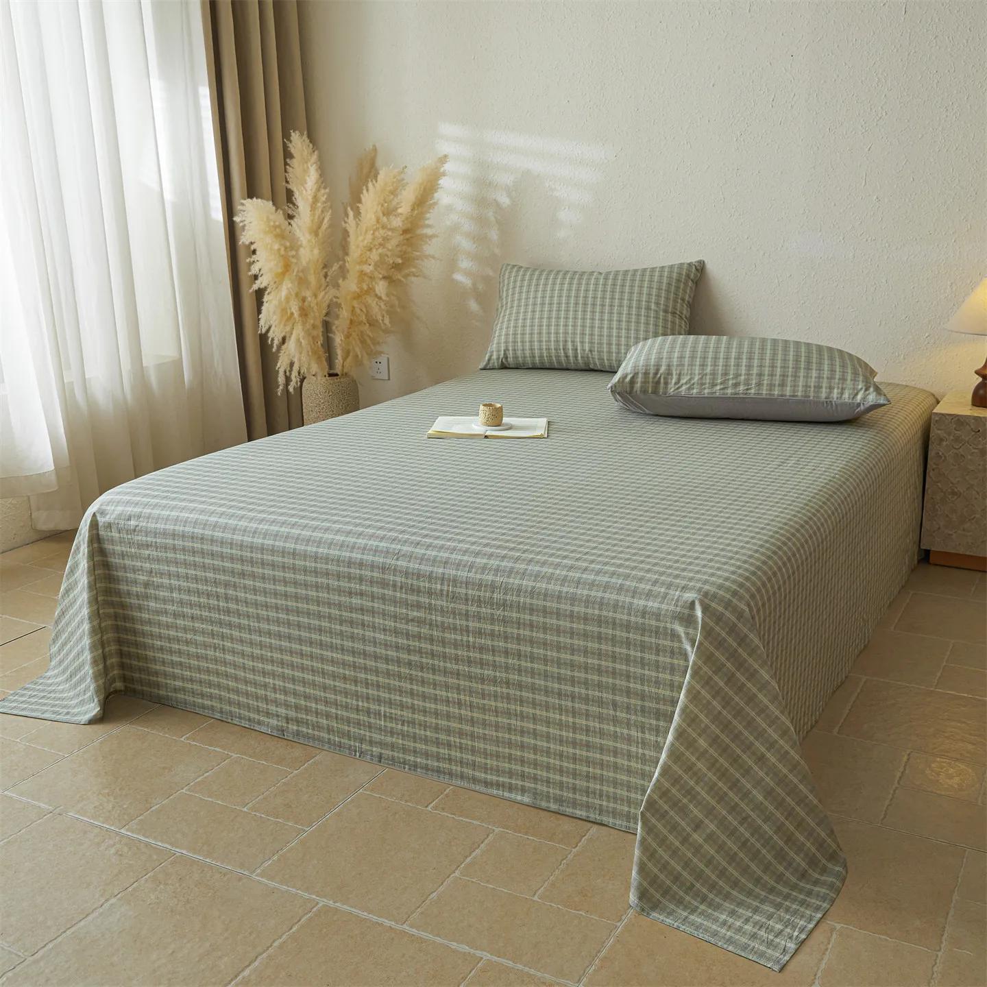

2025 new cotton washed cotton plaid sheets 1-piece without pillowcase skin-friendly cotton sheets student dormitory only 2pcs pillowcase
