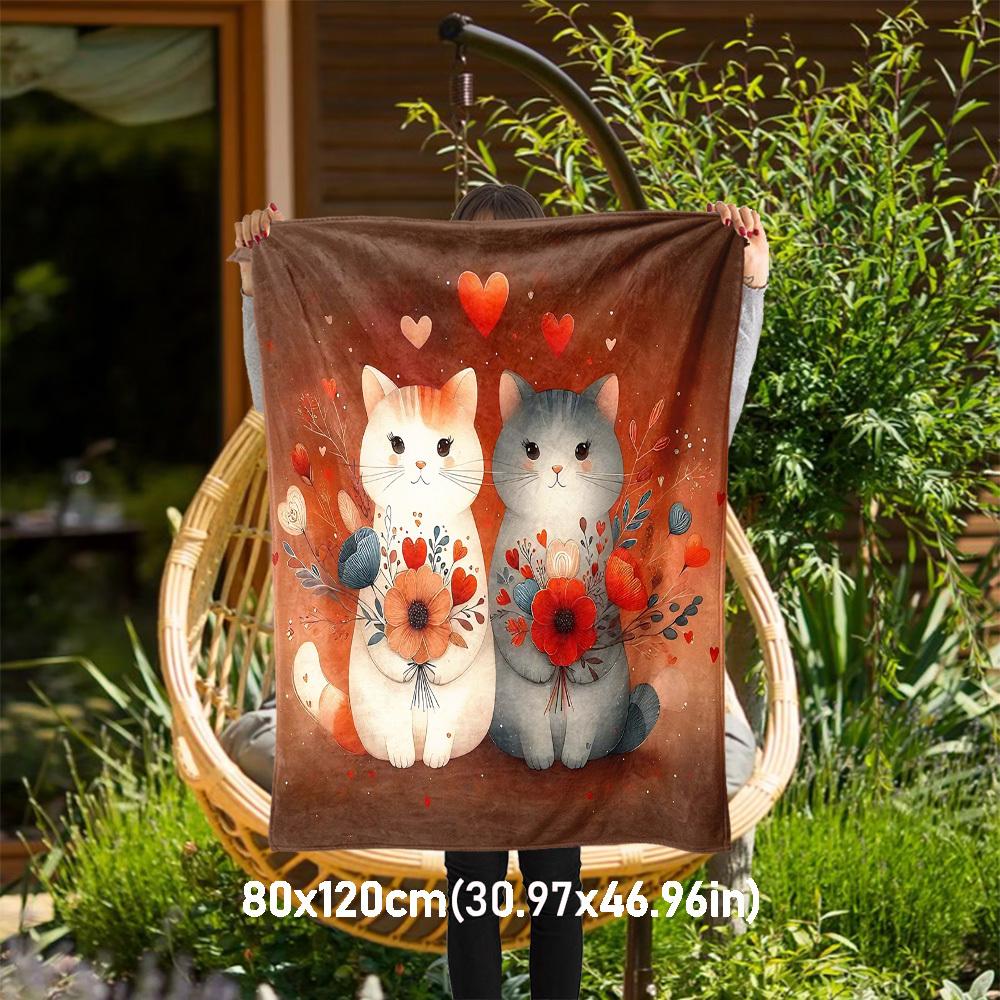 

1pc cat flowers Outdoor Flannel Blanket Soft Warm All-Season Throw for Sofa Bed Car Camping Office, Cozy Gift Idea1156S 80x120cm(31x47inch)