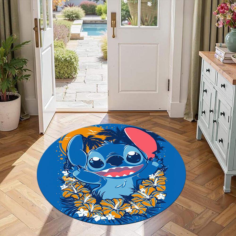Stitch Tropical Round Carpet Design for Dining Room Game Room Playrooms Entryway Anti-slip Round Rug Office home decor Gift for Festivals