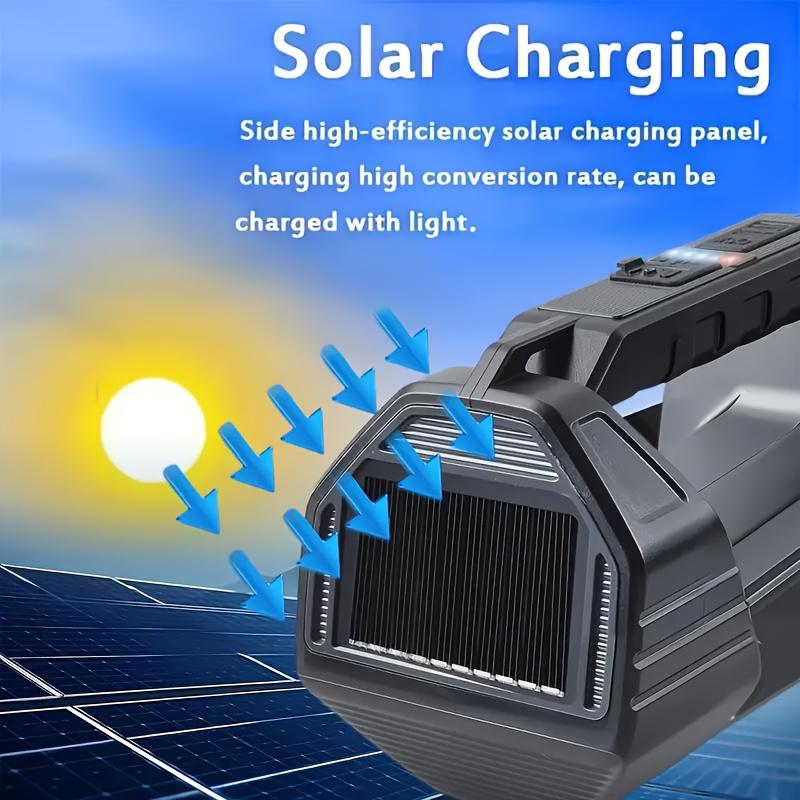 Multi Functional LED Solar Flashlight with Multiple Lighting Modes for Outdoor Hiking, Fishing, and Camping. Portable Searchlight with Durability