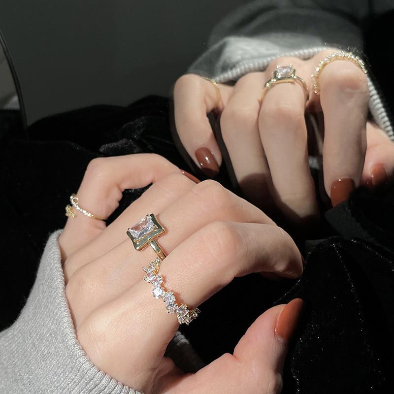 Stunning Korean Water Diamond Wave Cross Geometric Ring For Women Adjustable Size Fashion 2023