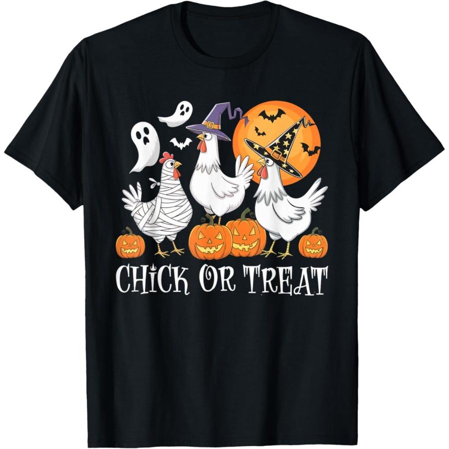 Funny Chicken Halloween Chick Or Treat Women Men Kids T-Shirt S