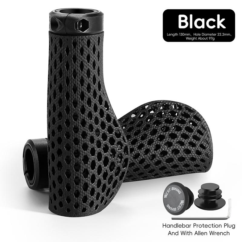 WEST BIKING 3D Printed Bike Grips Ergonomic MTB Handle Grip Breathable Shock Absorption Bike Handlebar Grips Bicycle Accessories