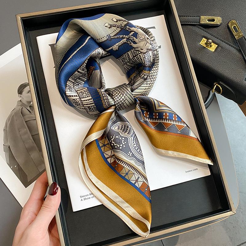 Pure Silk Luxury Hijab Shawl and Wrap Print Scarf for Women Neckerchief Hair Band Bag Wrist Headband Bandana Echarpe