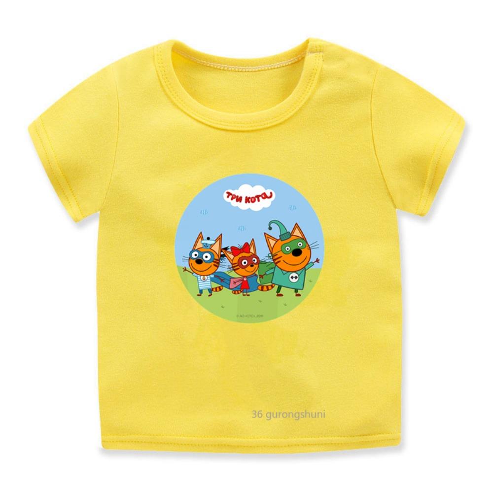 Tres Gatitos Dibujos Animados Ropa para Niños Camiseta para Niñas/Niños Linda Harajuku Camiseta Infantil Tops Verano Camiseta Casual Ropa para Niños Pequeños