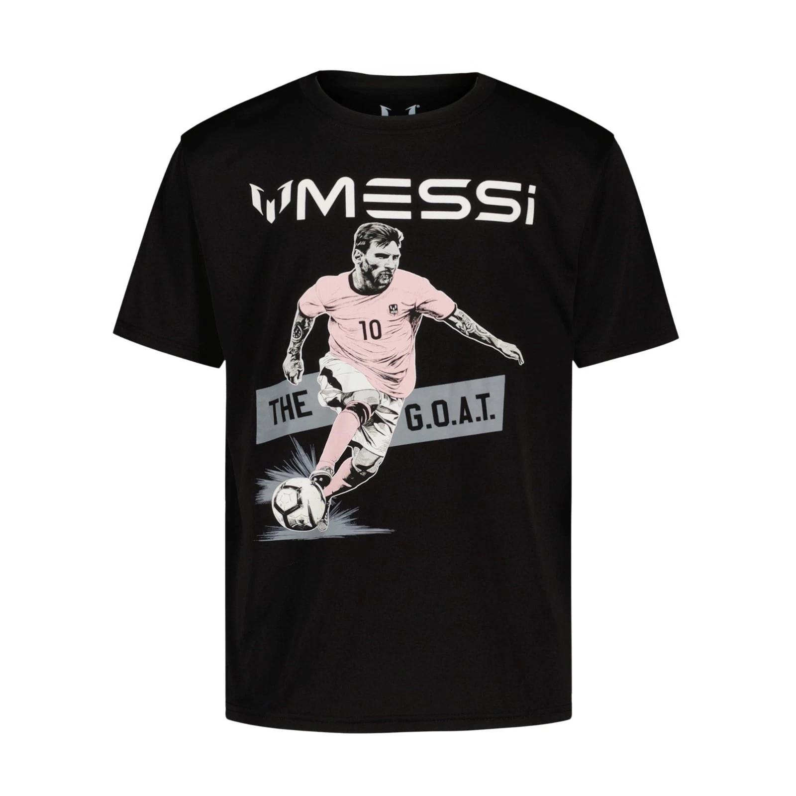 

Messi Kicking Soccer Ball GOAT Boy s Black T-Shirt. Boy s Sizes S-XL. New! 160