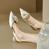 Kuhleder Spitzschuh Med Heels Slingback Herbst Sommer Schuhe Blumen Dekorationen Frauen Flache Pumps
