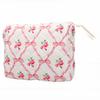 Cosmetic Bag Floral Bow Print Pattern Machine Washable 3.2L Quilted Cotton Makeup Bag for Travel Toiletries