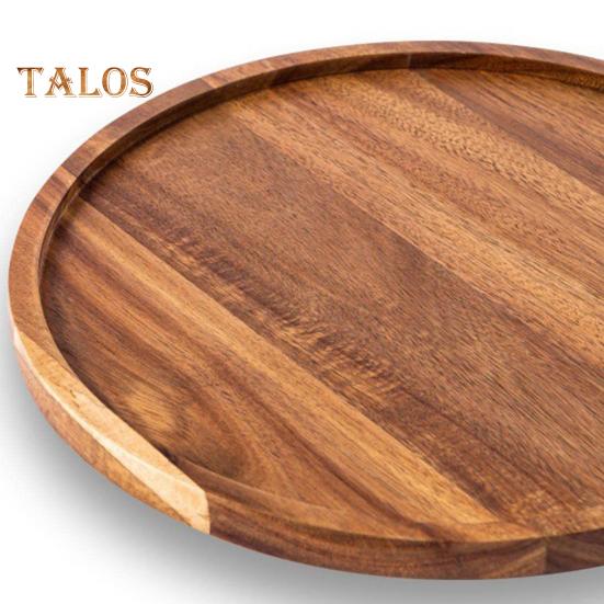 Platou circular decorativ pentru tort și fructe din lemn, tavă de cafea cu margini ridicate, platou de servire pentru bucătărie, pentru petreceri