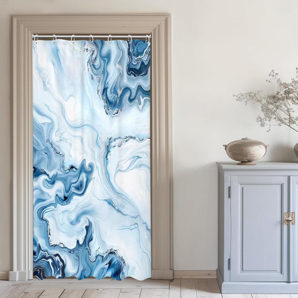 Blue Green Abstract Shower Curtain Modern Ombre Minimalist Marble Luxury Contemporary Simple Unique Cloth Fabric Waterproof