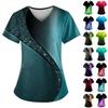 Plus Size Women's V-Neck Short Sleeve Work Scrub Top With Pockets Fun Printed Tee For Working Uniform T-Shirt