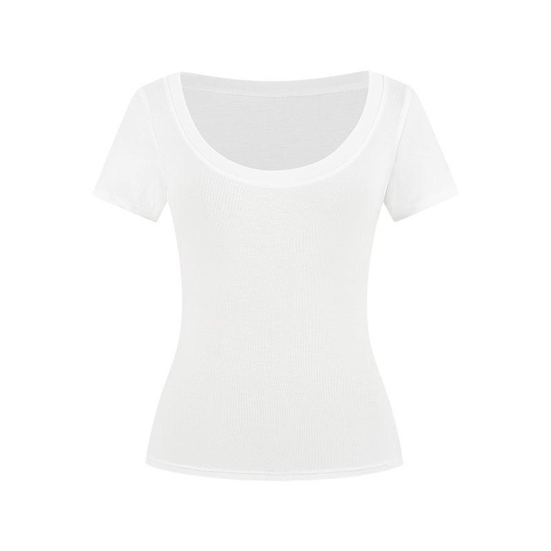 

Женская летняя футболка 2025 года из чистого хлопка, приталенная, с коротким рукавом и U-образным вырезом S (70-95 jin)