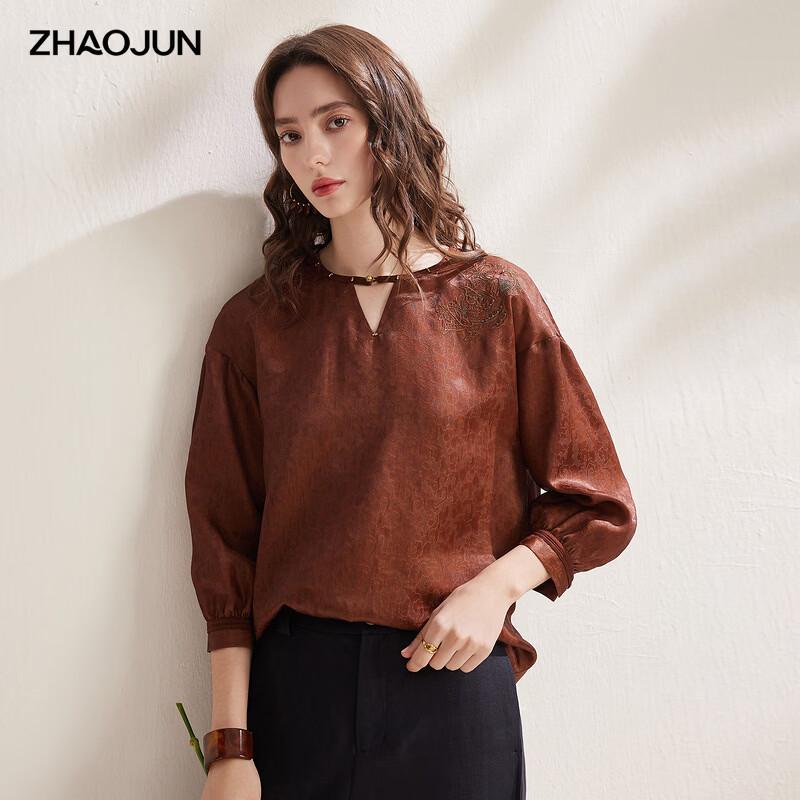 

Zhaojun 2026 Spring/Summer Heavy Silk Embroidered Beaded Seven-Quarter Sleeve Top XL