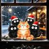 Indoor Outdoor Holiday Decor Christmas Window Cling, Cartoon Cats Sticker with Santa Hat, Removable Durable Sunproof Glass Stickers PVC Static