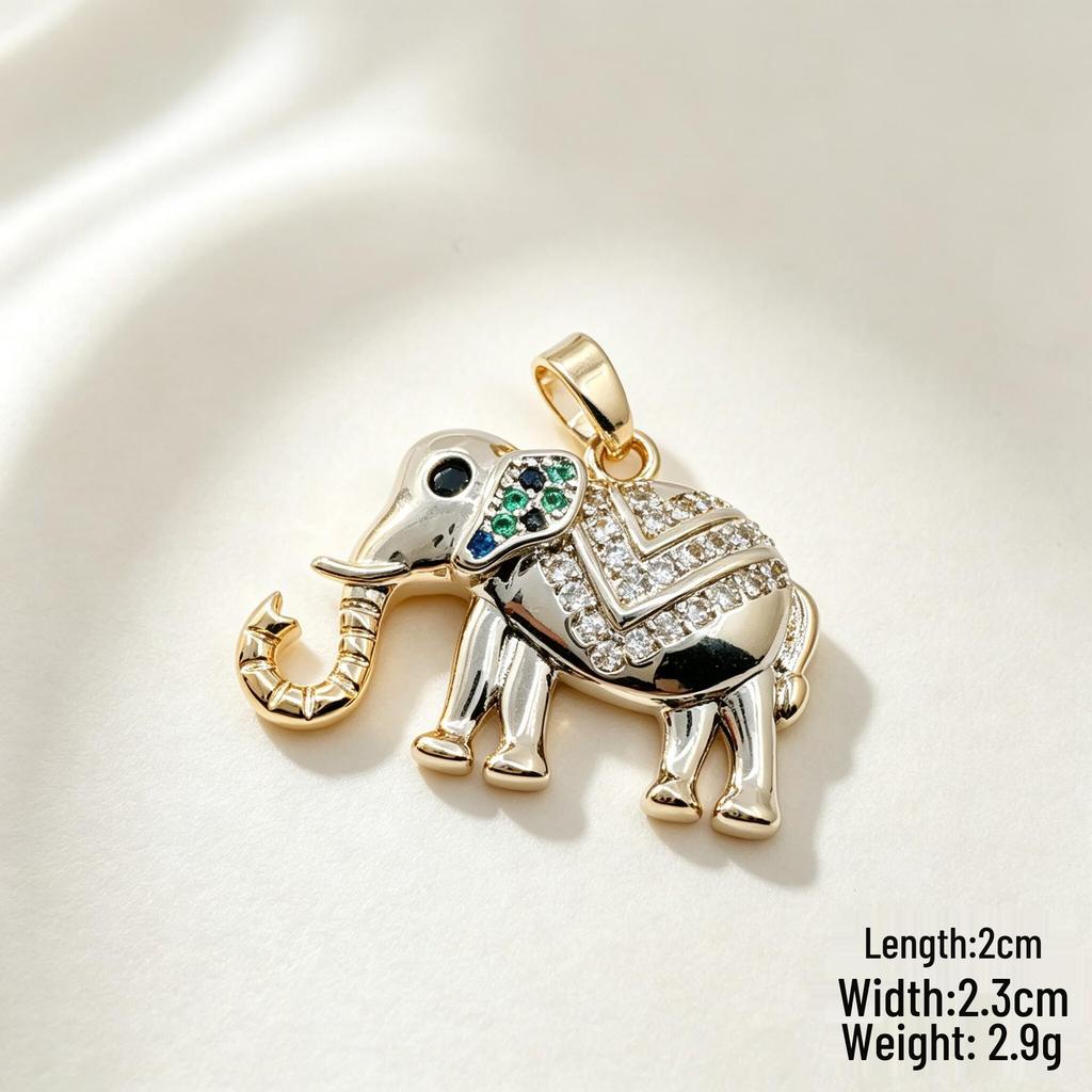 European & American Style Gold-Plated Elephant Pendant Necklace with Enamel & Zircon