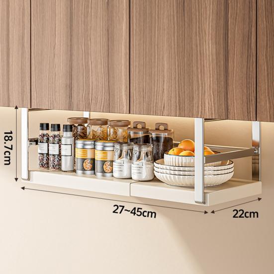 Expandable Under Shelf Storage Rack Punch-free Hanging Slide-in Under Shelf Cabinet Organizer Stainless Carbon Steel Pantry Countertop Spice Holder