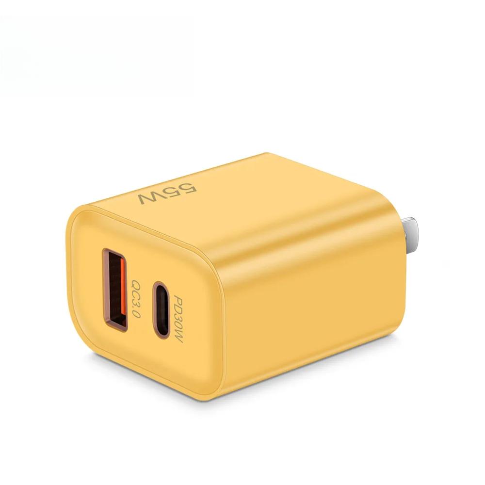 

USB PD зарядное устройство 55 Вт два порта быстрая зарядка 3.0 телефон зарядные адаптеры для iPhone 16 15 14 13 Xiaomi Samsung Type C быстрое настенное зарядное устройство US Plug жёлтый
