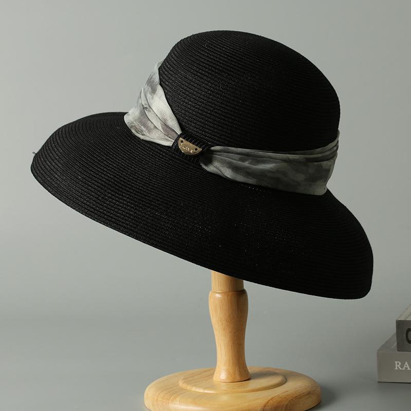 

Летняя шляпа от солнца с широкими полями 2025: Дышащая соломенная шляпа-купол для путешествий, пляжа и защиты от солнца Adjustable (56-58cm) чёрный