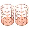 2Pcs Pen Holder Round Rose Gold Desktop Storage Basket Metal Mesh Makeup Organizer Box