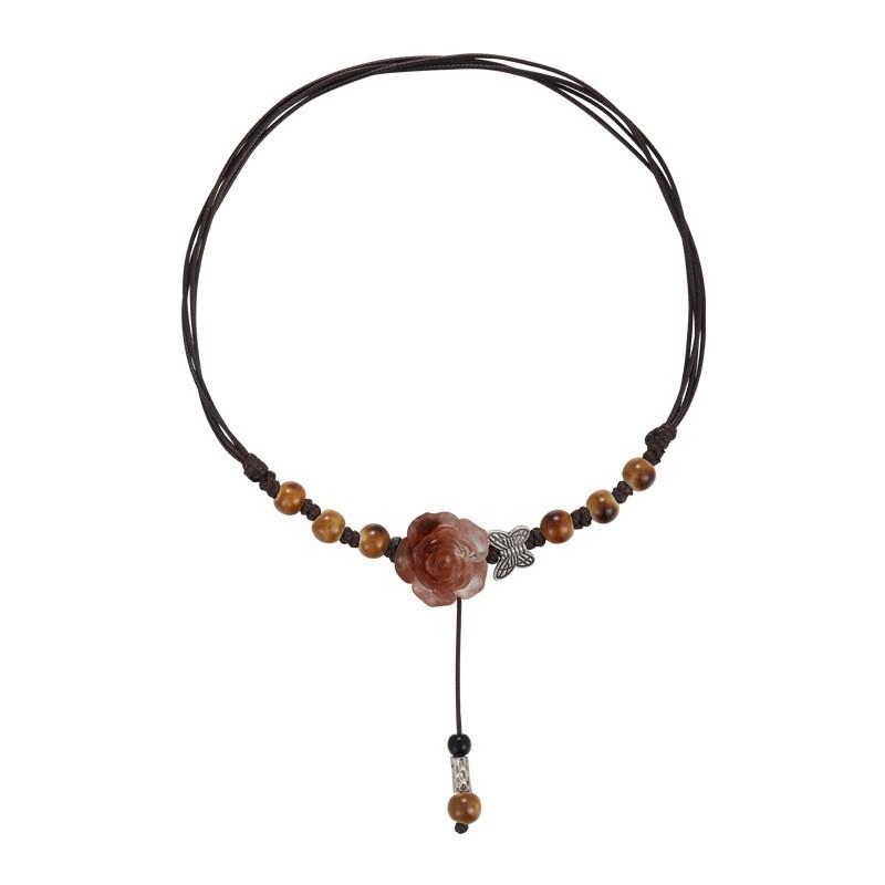 Ceramic Rose Woven Necklace Women'S Summer Fashion Vintage Accessories Elongated Collarbone Chain
