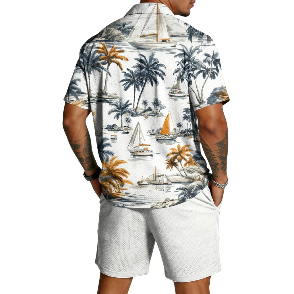Men's Casual Lightweight Breathable Short-Sleeve Shirt And Shorts Set
