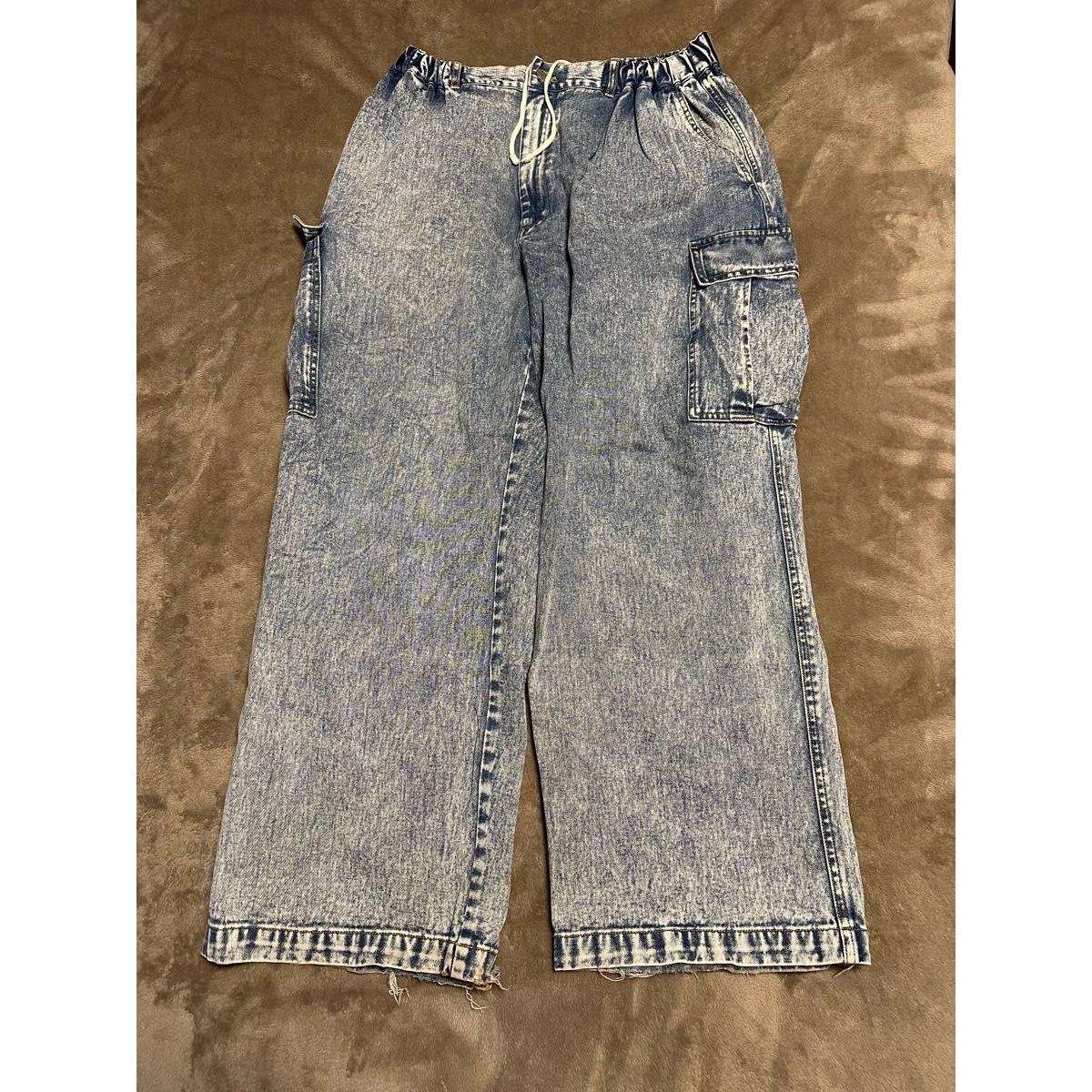 WEGO Extra Thick Cargo Pants Denim Chemical Wash L